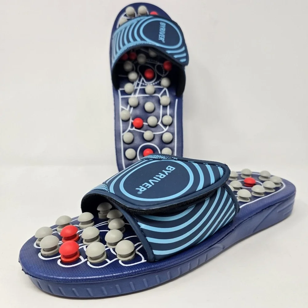 BYRIVER Acupressure Massage Slippers Navy Blue Sandals Size L Mens 9-10